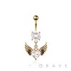 316L SURGICAL STEEL CZ WINGS HEART DANGLE ROUND CZ BELLY BUTTON NAVEL RING 